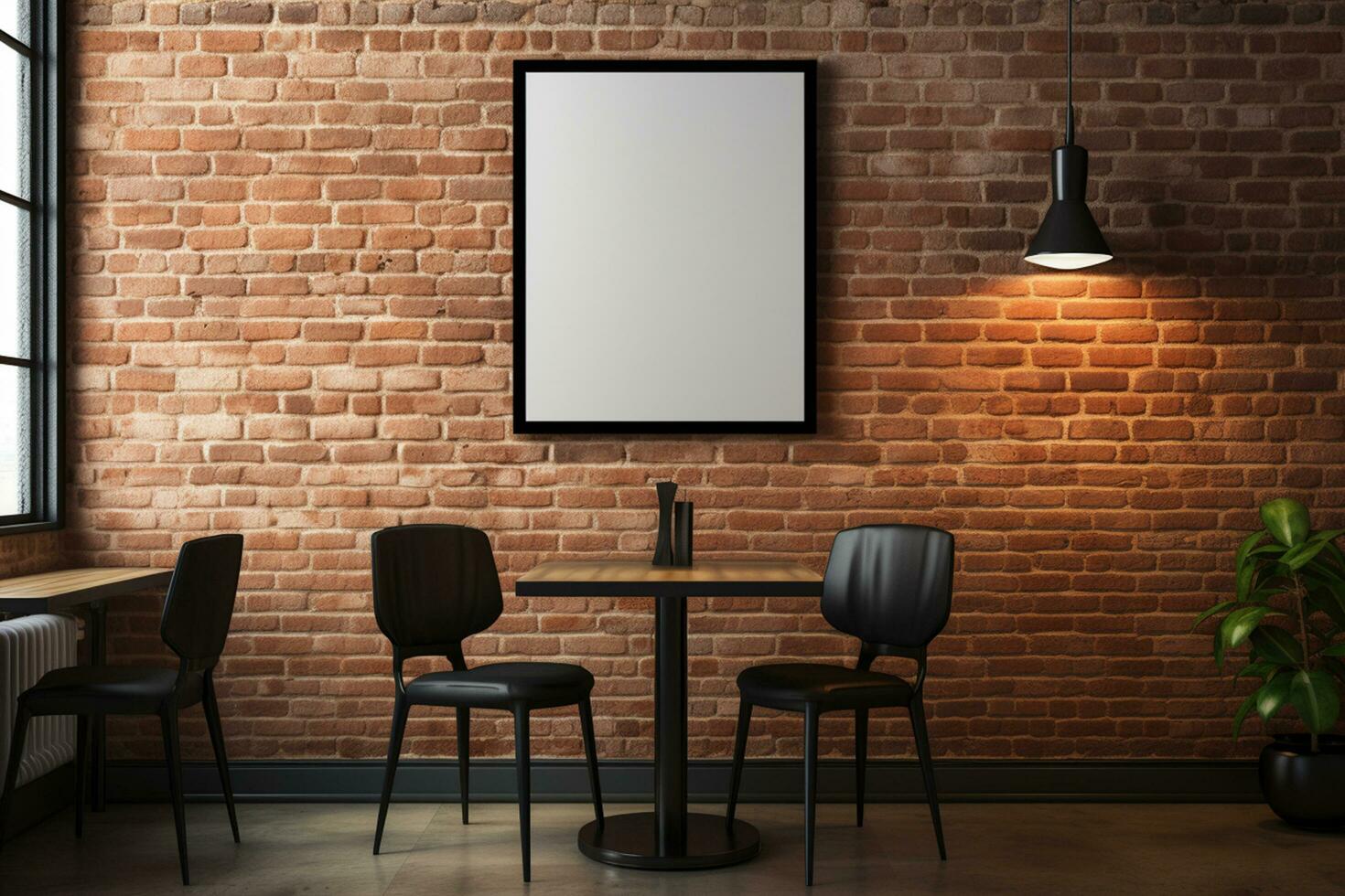 Mock up poster in cafe and restaurant. Template for interior design. Generative ai. photo