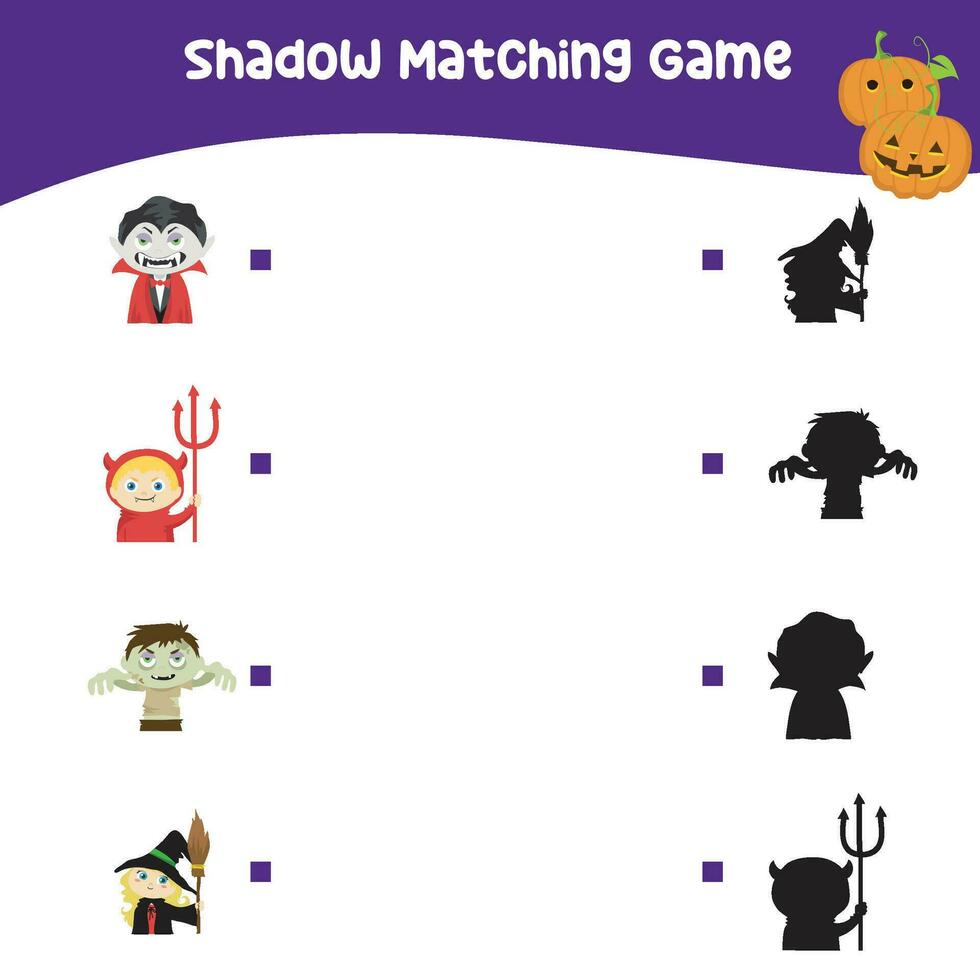 Find the correct shadow. Match the image with the shadow. Worksheet for kid. Educational printable worksheet. vector