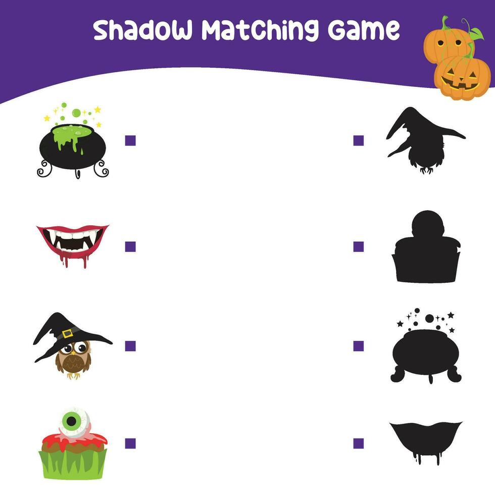 Find the correct shadow. Match the image with the shadow. Worksheet for kid. Educational printable worksheet. vector
