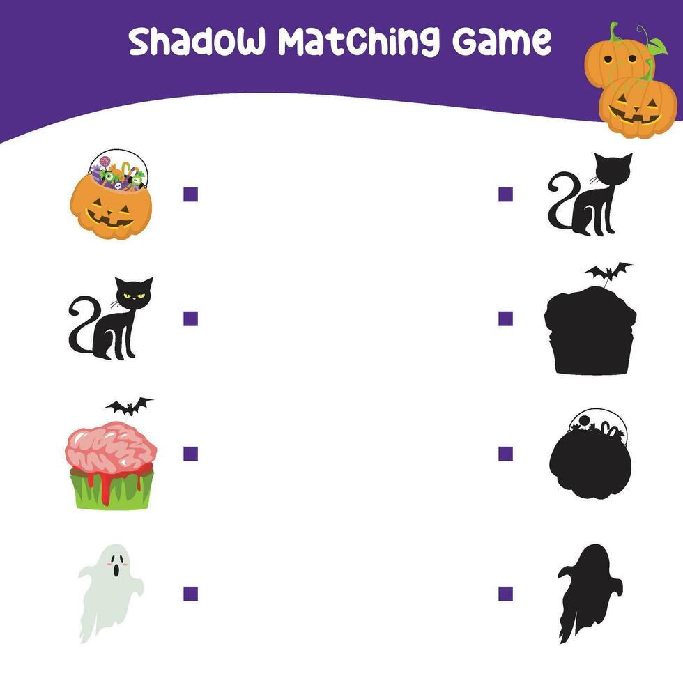 Find the correct shadow. Match the image with the shadow. Worksheet for kid. Educational printable worksheet. vector