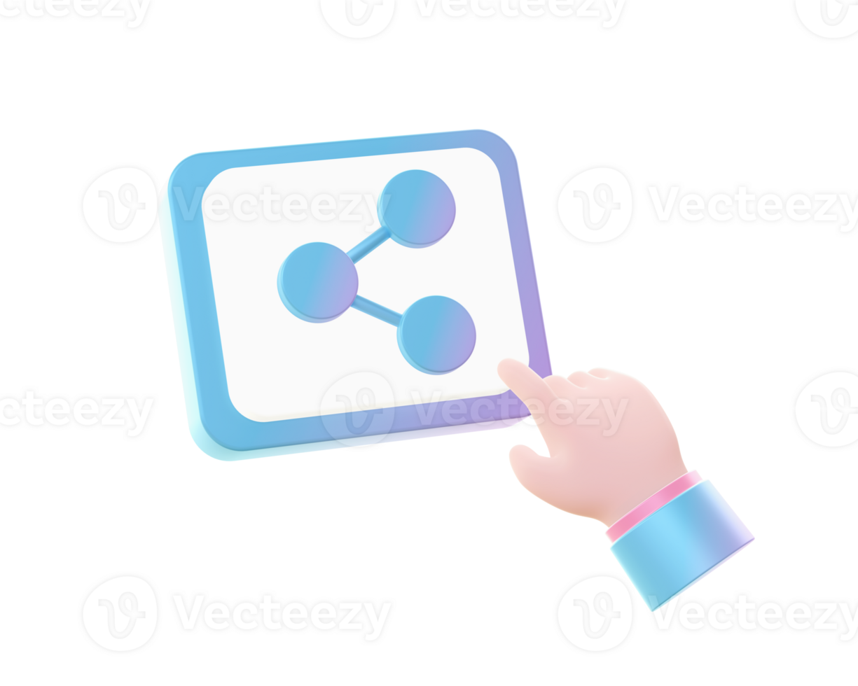 3d render of Gradient share with hand illustration icons for UI UX web mobile apps ads png