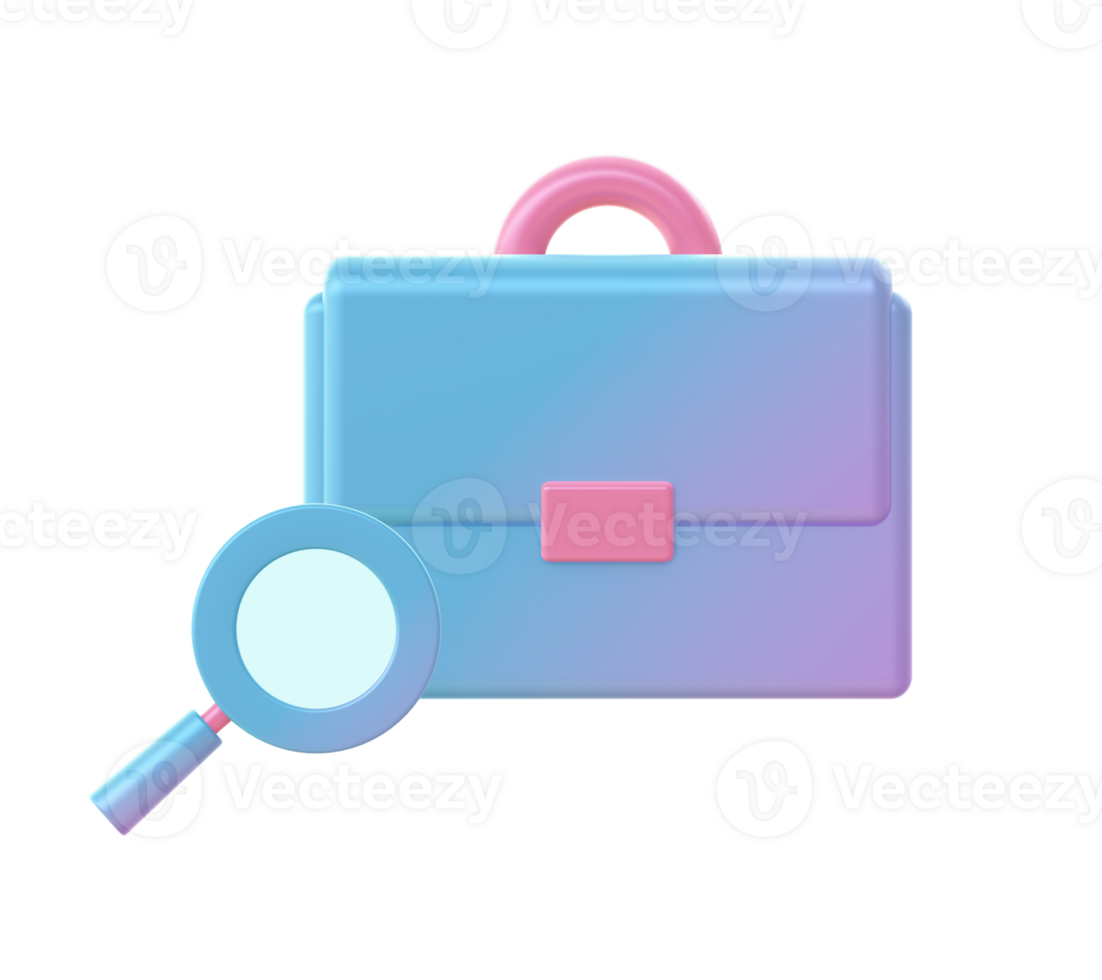 3d render of Gradient office bag with magnifying glass illustration icons for web social media ads designs png