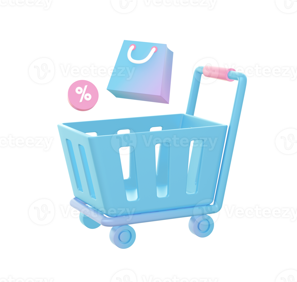 3d render of Gradient trolley shopping cart illustration icons for UI UX web social media ads designs png