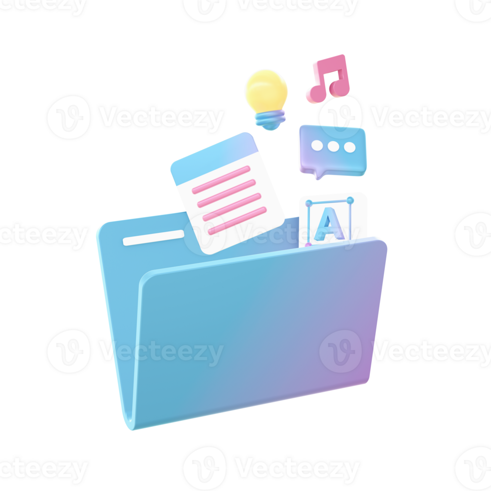 3d render of Gradient designer artist folder files illustration icons for web social media ads designs png