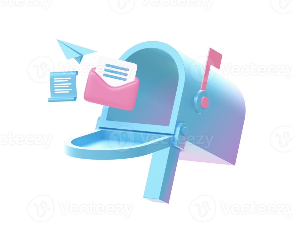3d render of Gradient sending mail and mailbox illustration icons for web social media ads designs png