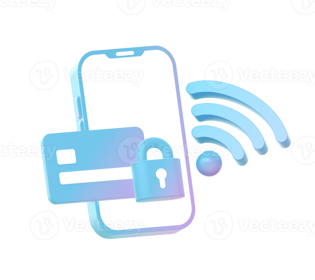 3d render of Gradient smartphone with credit card illustration icons for UI UX web social media ads designs png