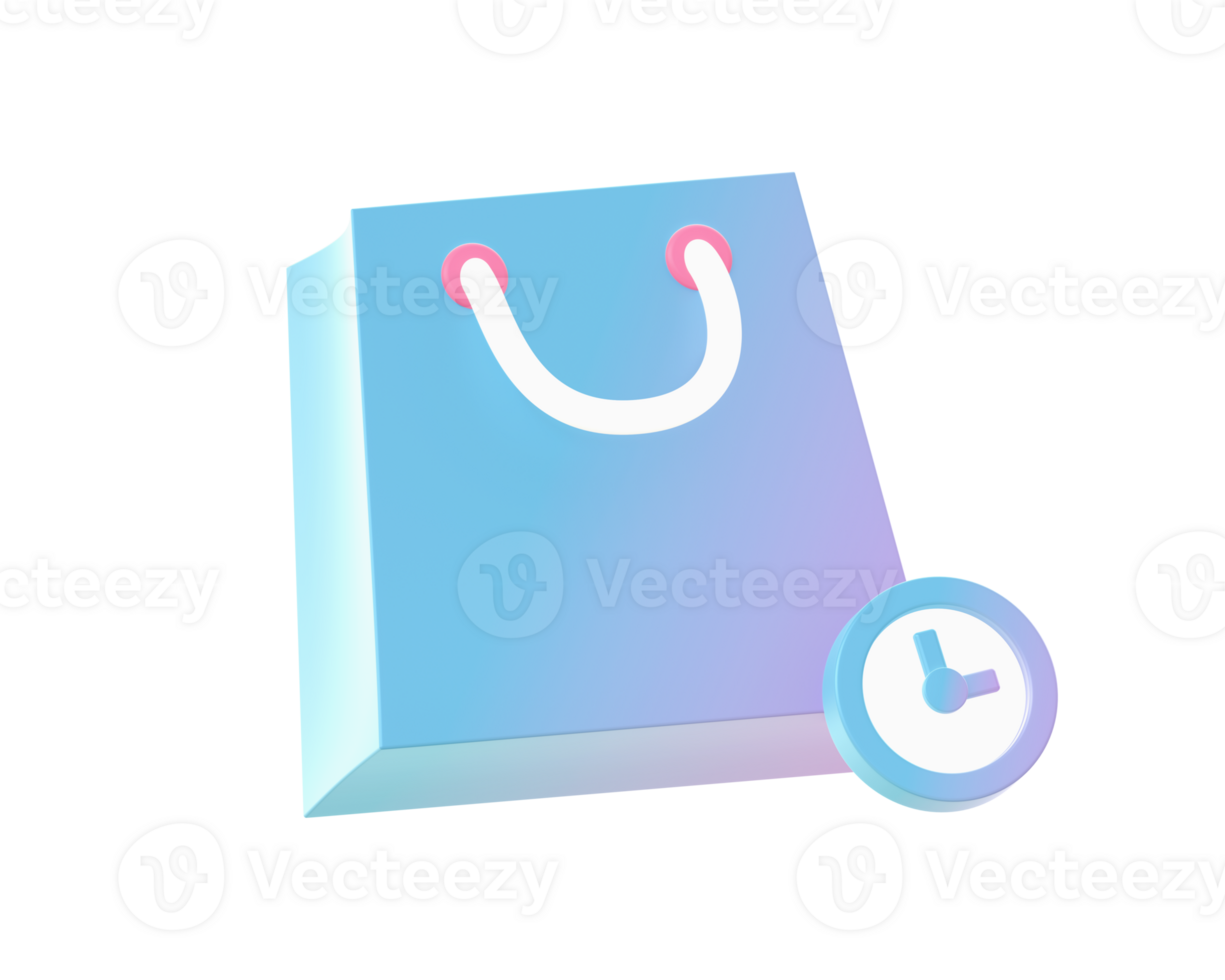 3d render of Gradient shopping time with bag illustration icons for web social media ads designs png