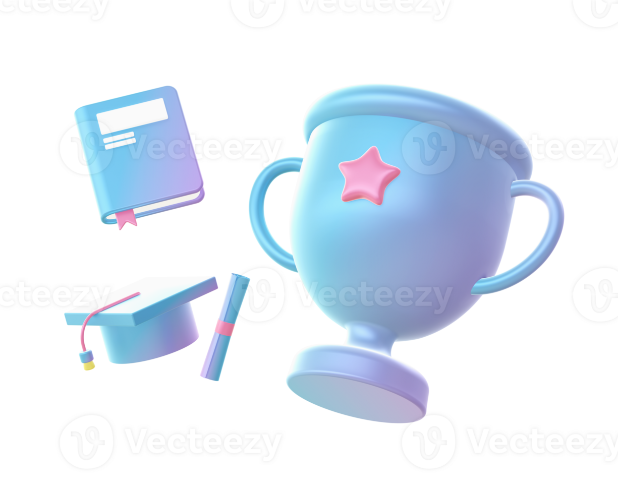 3d render of Gradient education illustration icons for web social media ads designs png