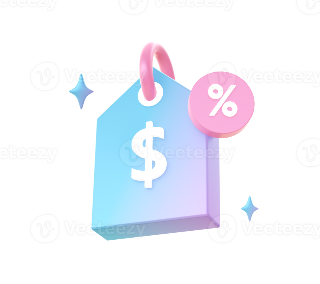 3d render of Gradient shopping price tag illustration icons for UI UX web social media ads designs png