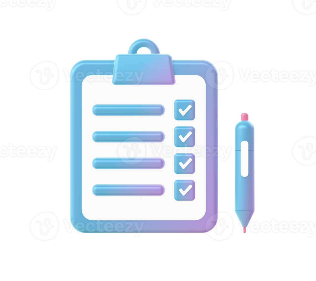 3d render of Gradient checklist form illustration icons for web social media ads designs png