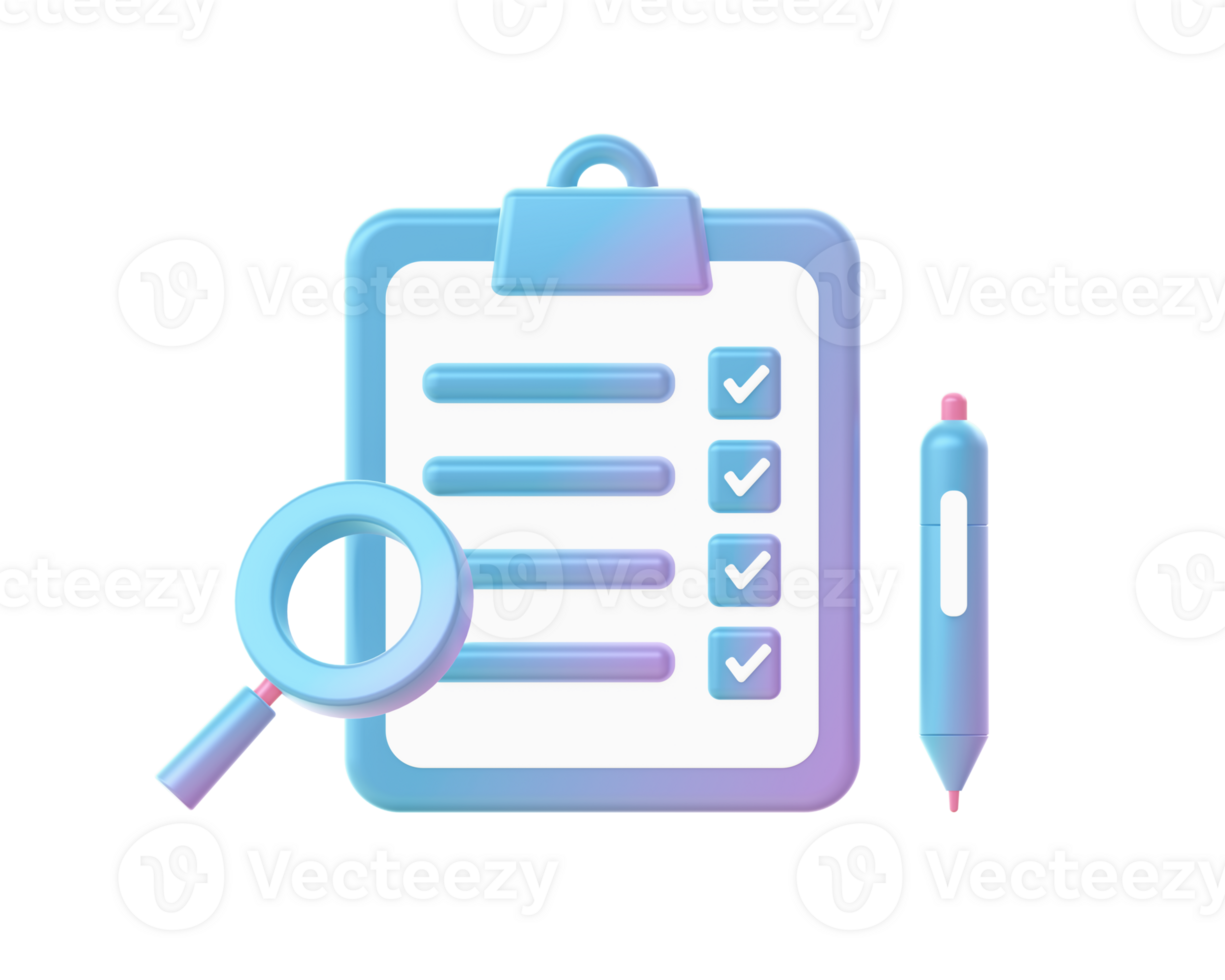 3d render of Gradient checklist form front illustration icons for web social media ads designs png