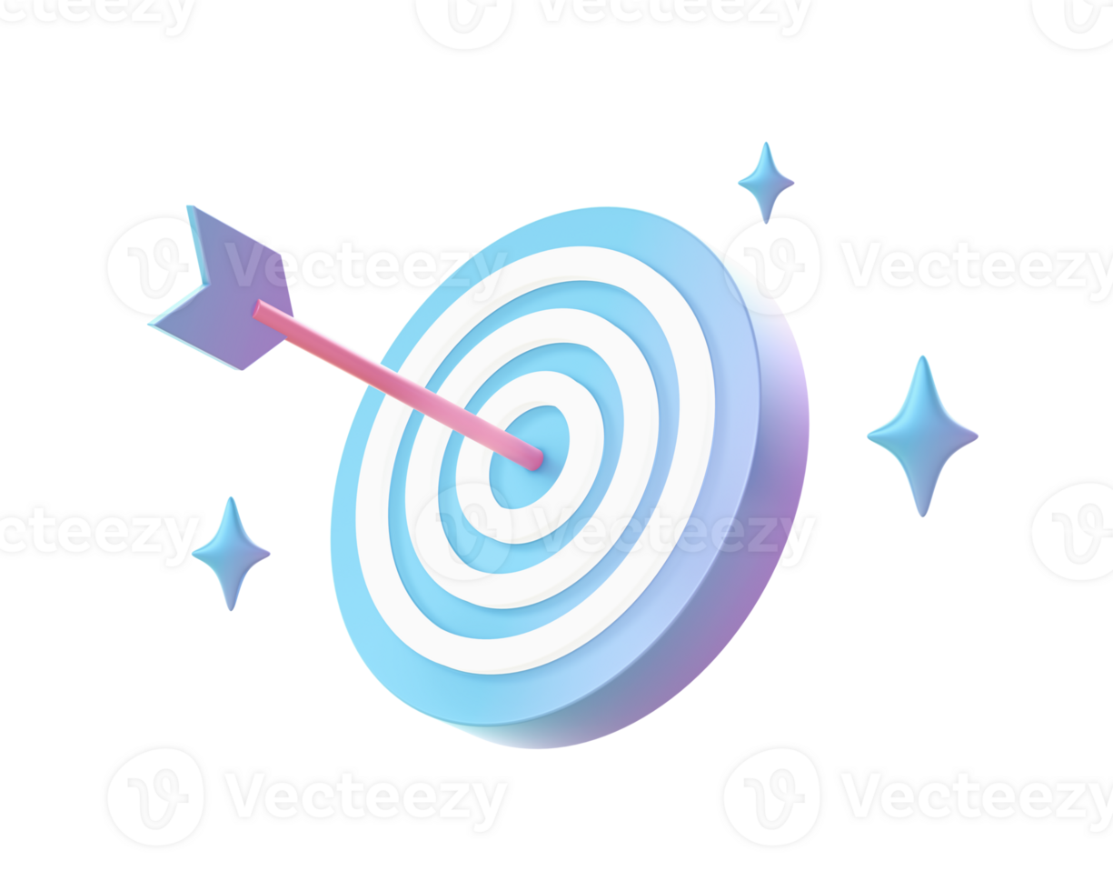 3d render of Gradient arrow hits target illustration icons for web social media ads designs png