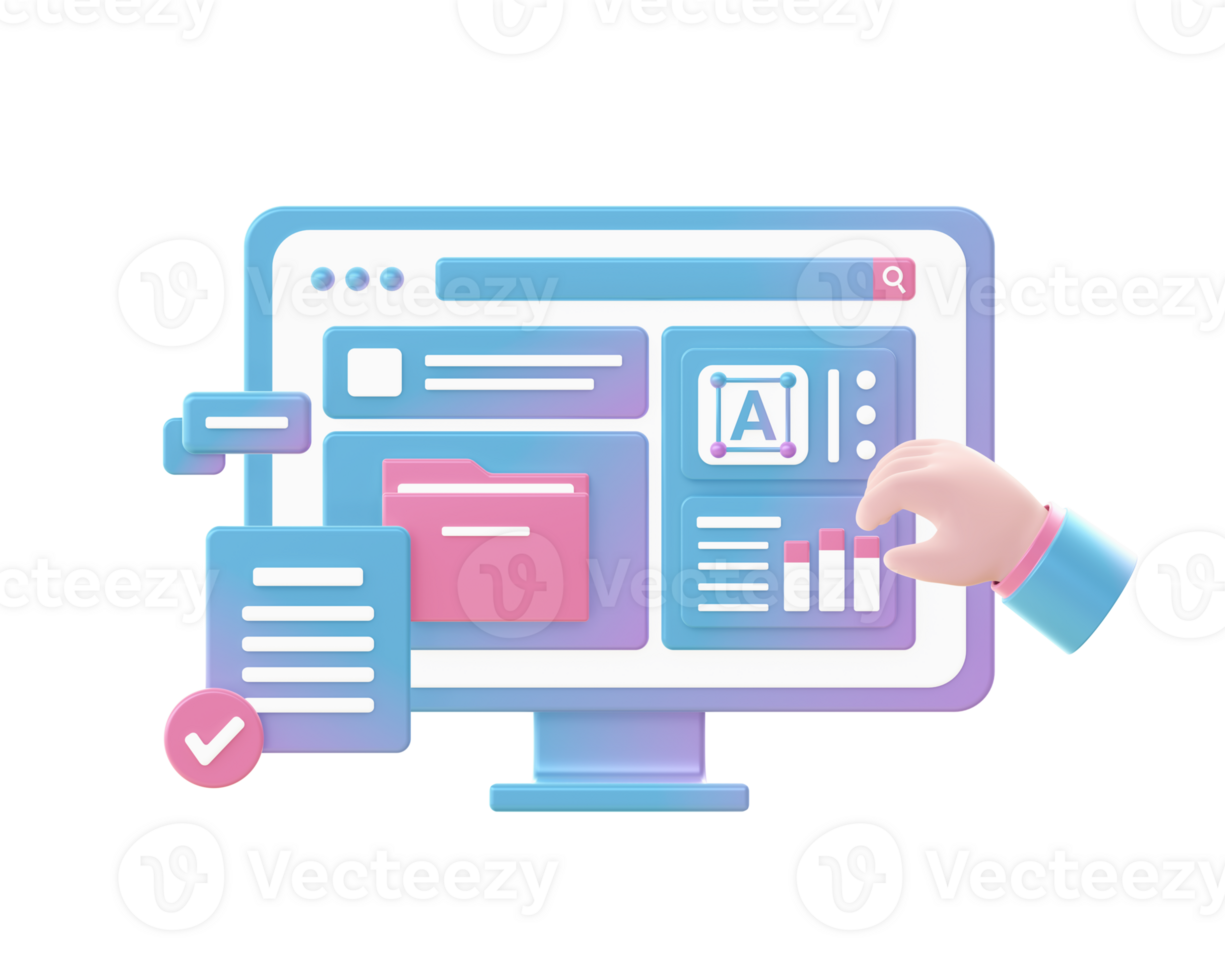 3d render do gradiente trabalhando em computador ilustração ícones para rede social meios de comunicação Publicidades desenhos png