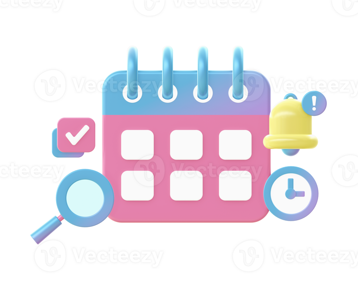 3d render do gradiente calendário cronograma encontro e Tempo ilustração ícones para rede social meios de comunicação Publicidades desenhos png