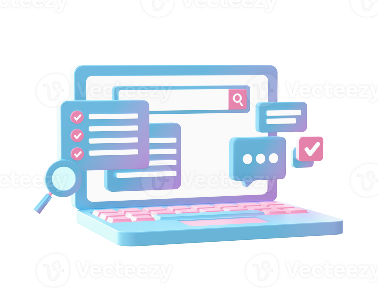 3d render of Gradient working on laptop device illustration icons for web social media ads designs png