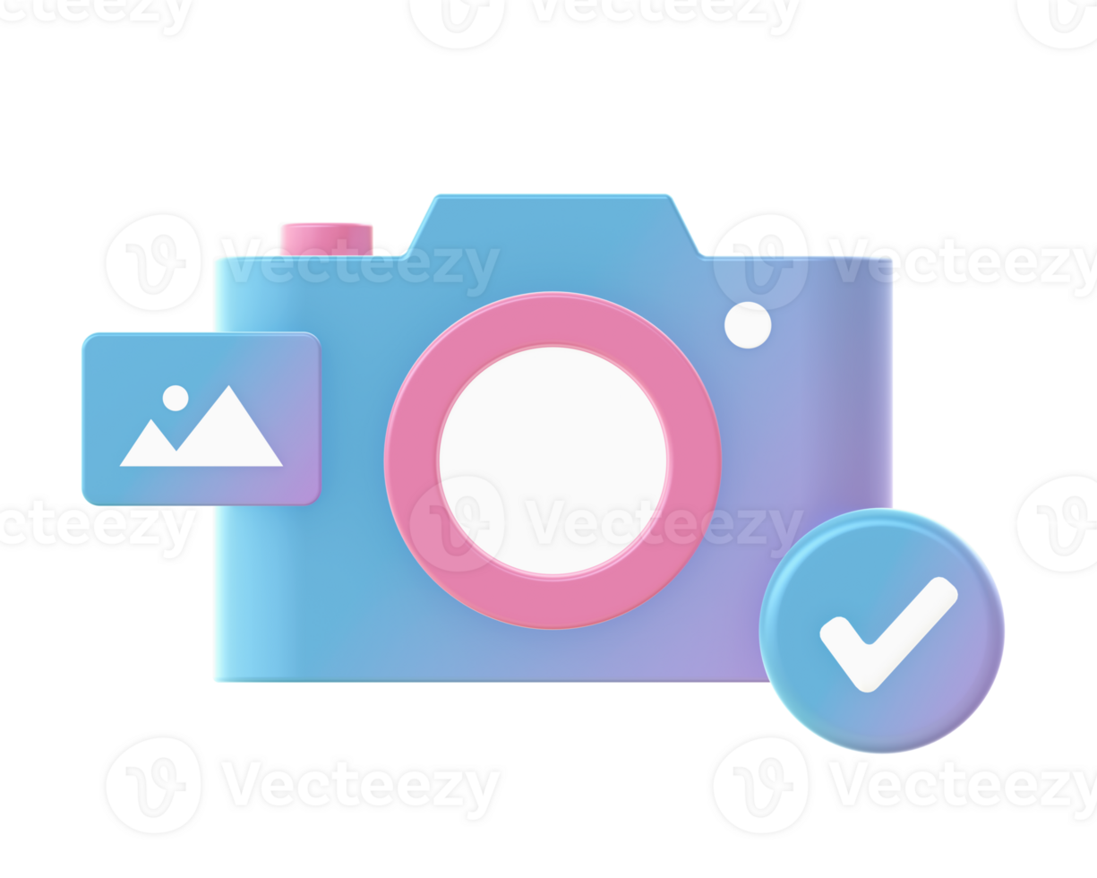 3d render of Gradient camera and photo illustration icons for web social media ads designs png