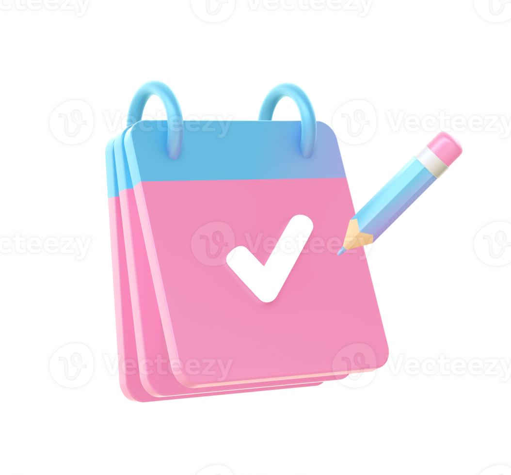 3d render of Gradient reminder calendar note illustration icons for UI UX web social media ads designs png