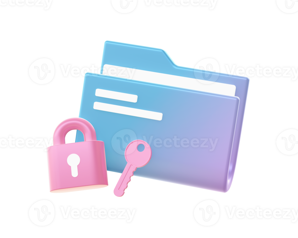 3d render of Gradient folder lock protection illustration icons for web social media ads designs png