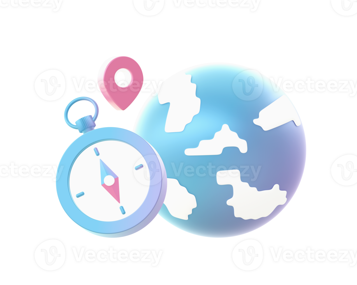 3d hacer de degradado viaje mapa y Brújula dirección ilustración íconos para web social medios de comunicación anuncios diseños png