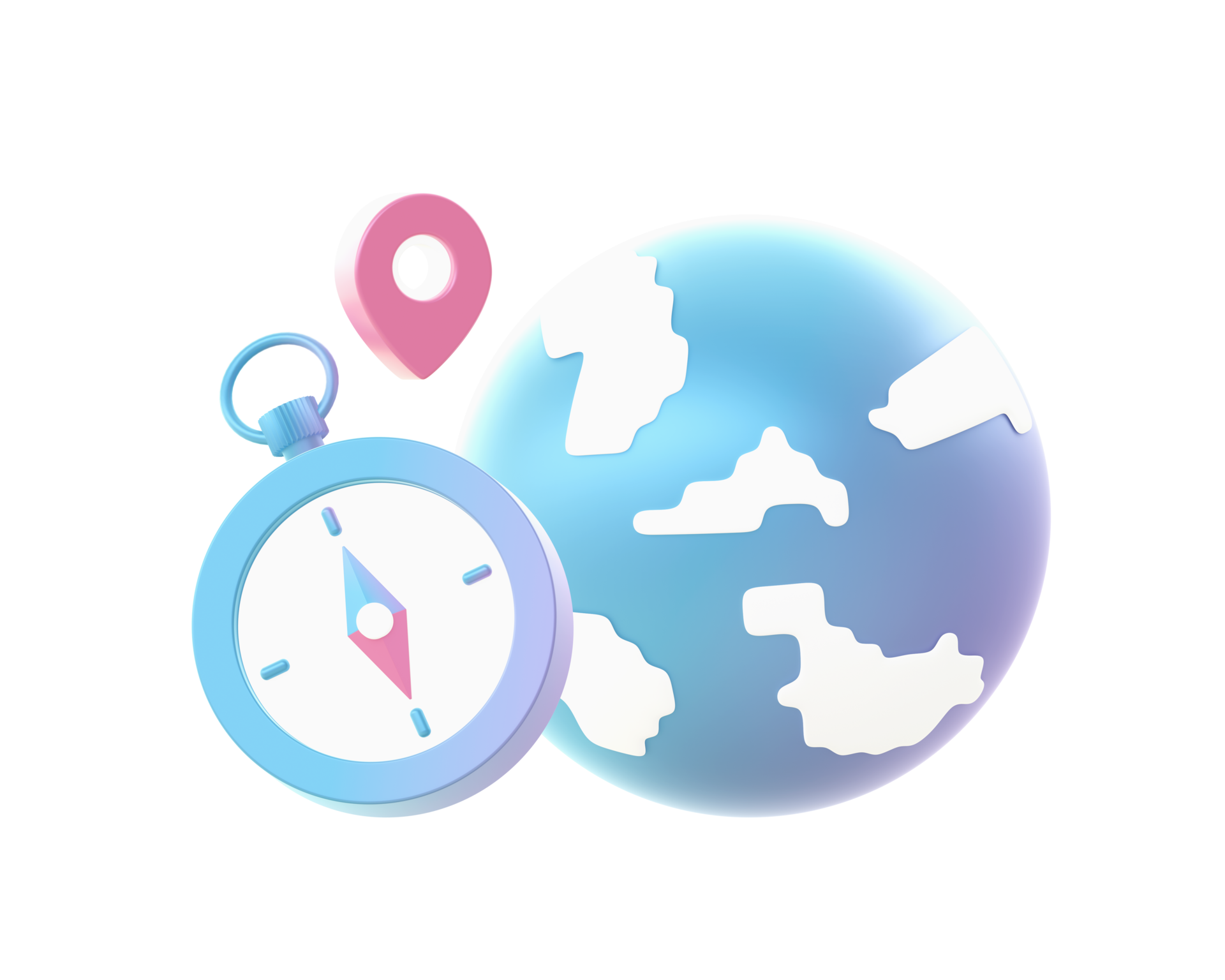 3d render of Gradient travel map and compass direction illustration