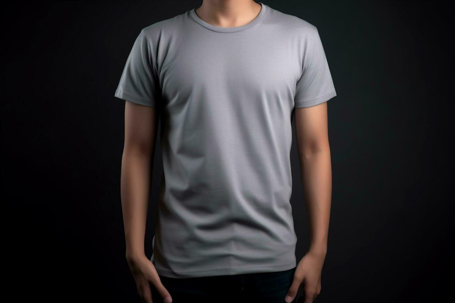 Generative AI. Grey T-Shirt Mockup on Male Model photo