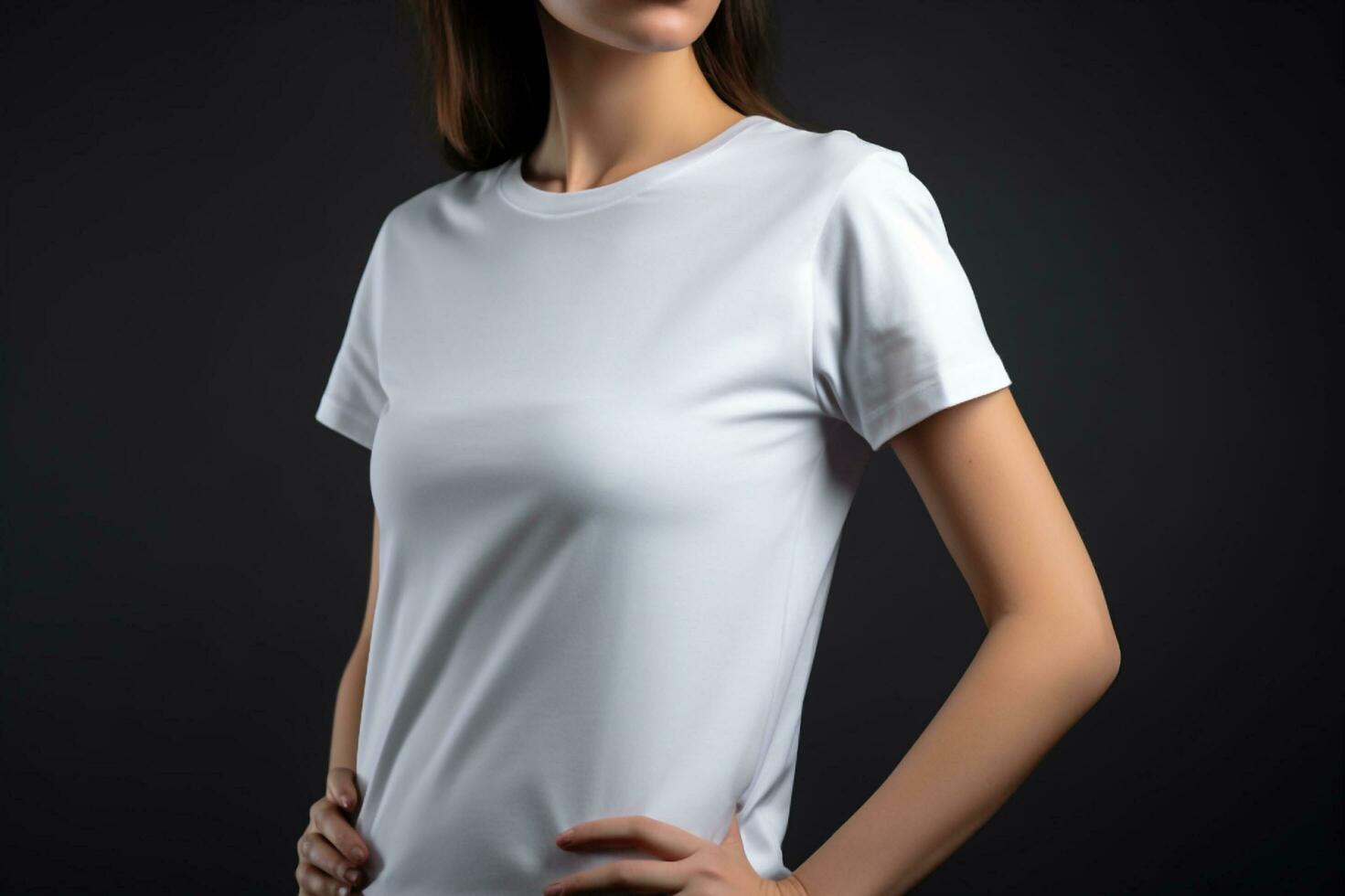 Generative AI. White T-Shirt Mockup on Female Model photo