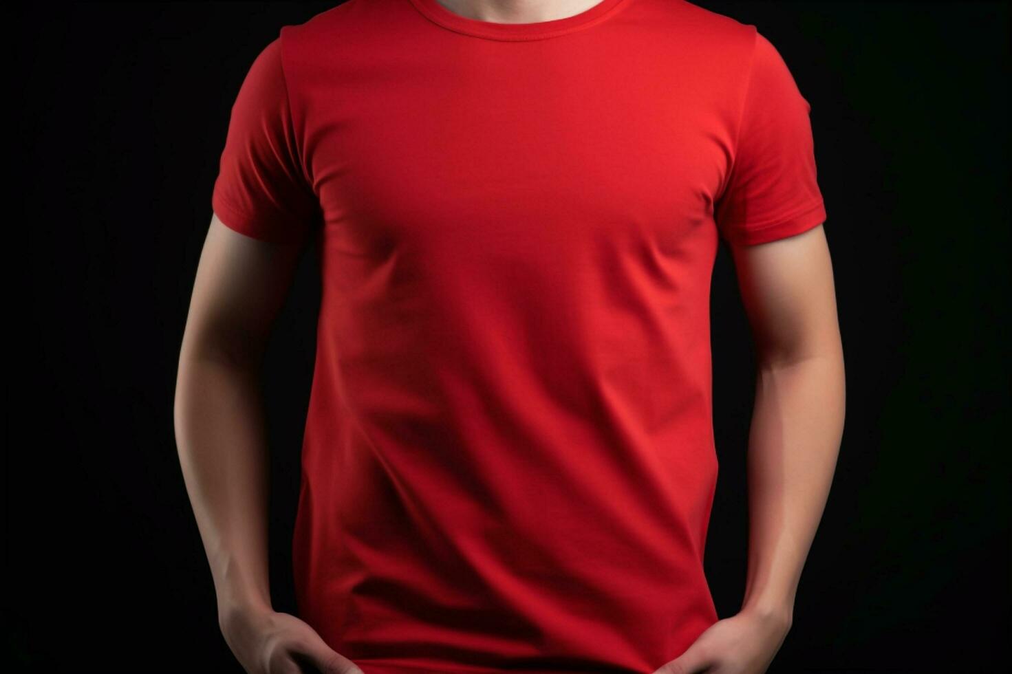 Generative AI. Red T-Shirt Mockup on Male Model photo