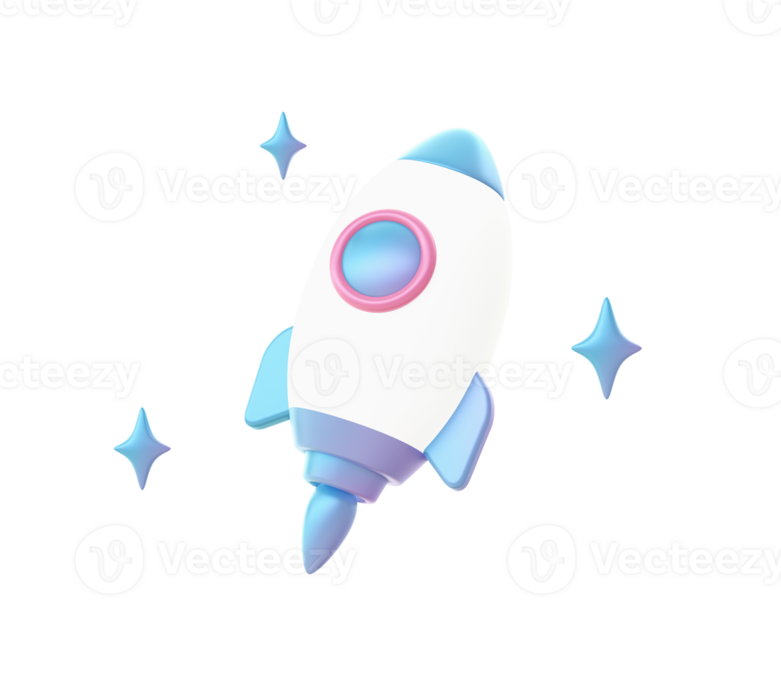 3d render of Gradient rocket spaceship illustration icons for web social media ads designs png