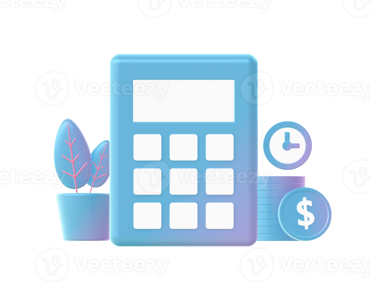 3d render of Gradient calculator with coins illustration icons for web social media ads designs png