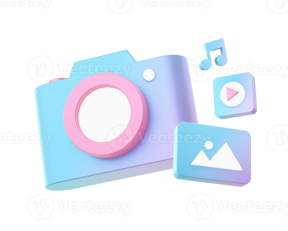 3d render of Gradient video photo music content creator illustration icons for UI UX web mobile apps ads png