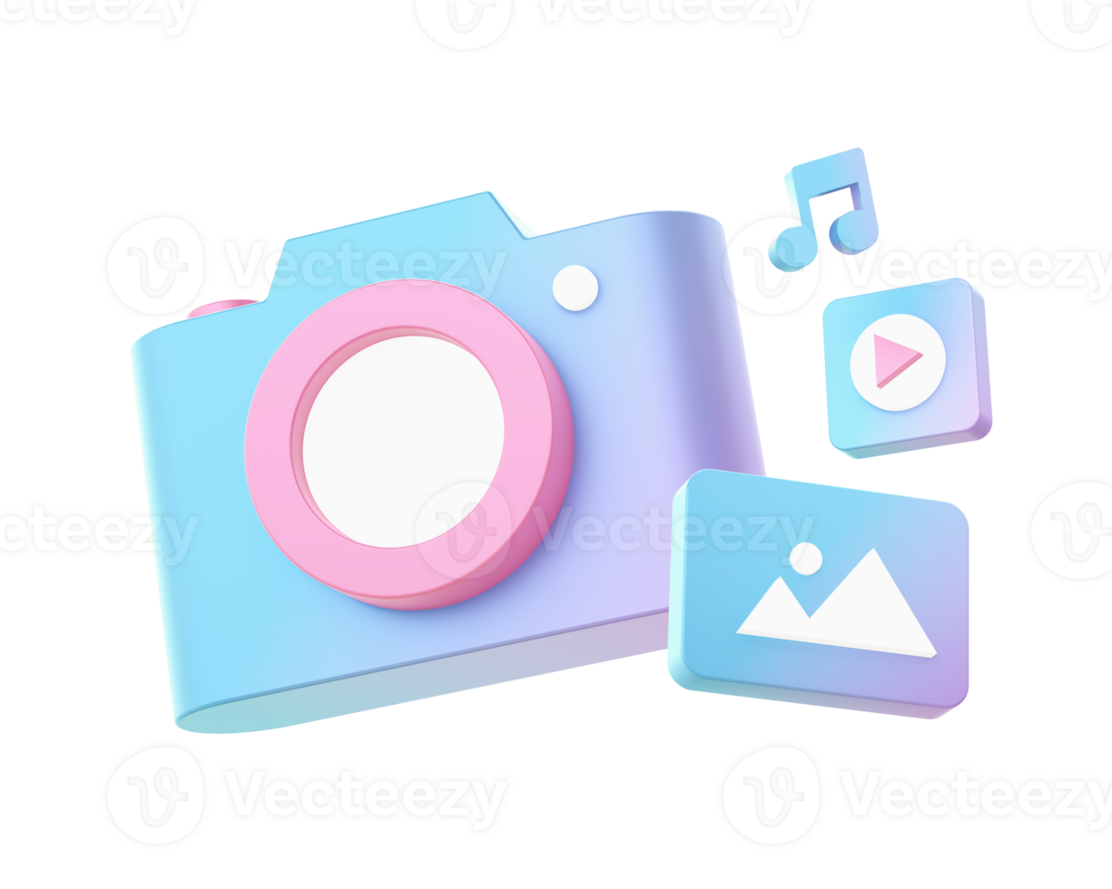 3d render of Gradient video photo music content creator illustration icons for UI UX web mobile apps ads png