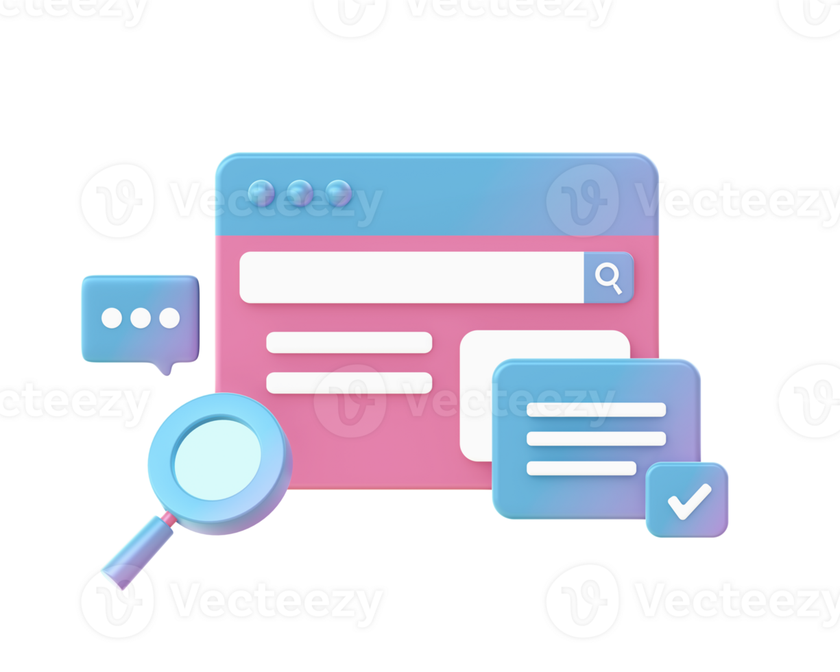 3d render of Gradient searching information illustration icons for web social media ads designs png