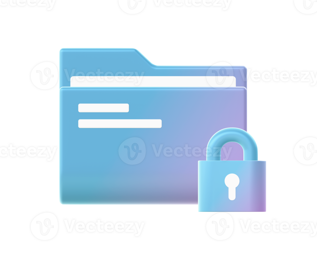 3d render of Gradient folder padlock security illustration icons for web social media ads designs png