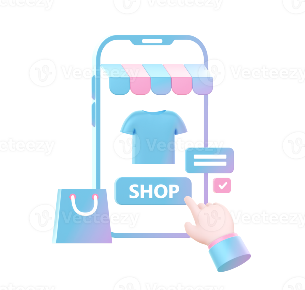 3d render of Gradient shopping and buying online on smartphone illustration icons for UI UX png