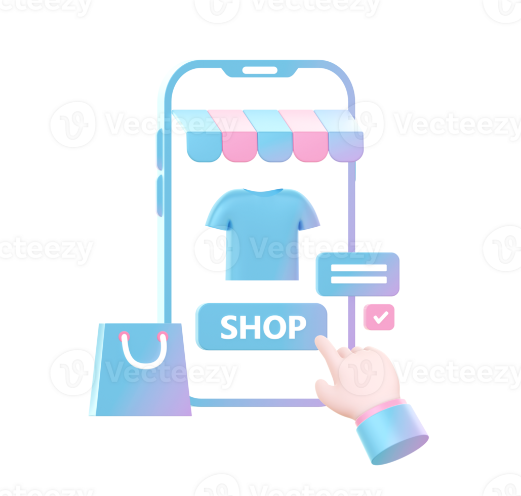 3d rendere di pendenza shopping e acquisto in linea su smartphone illustrazione icone per ui UX png