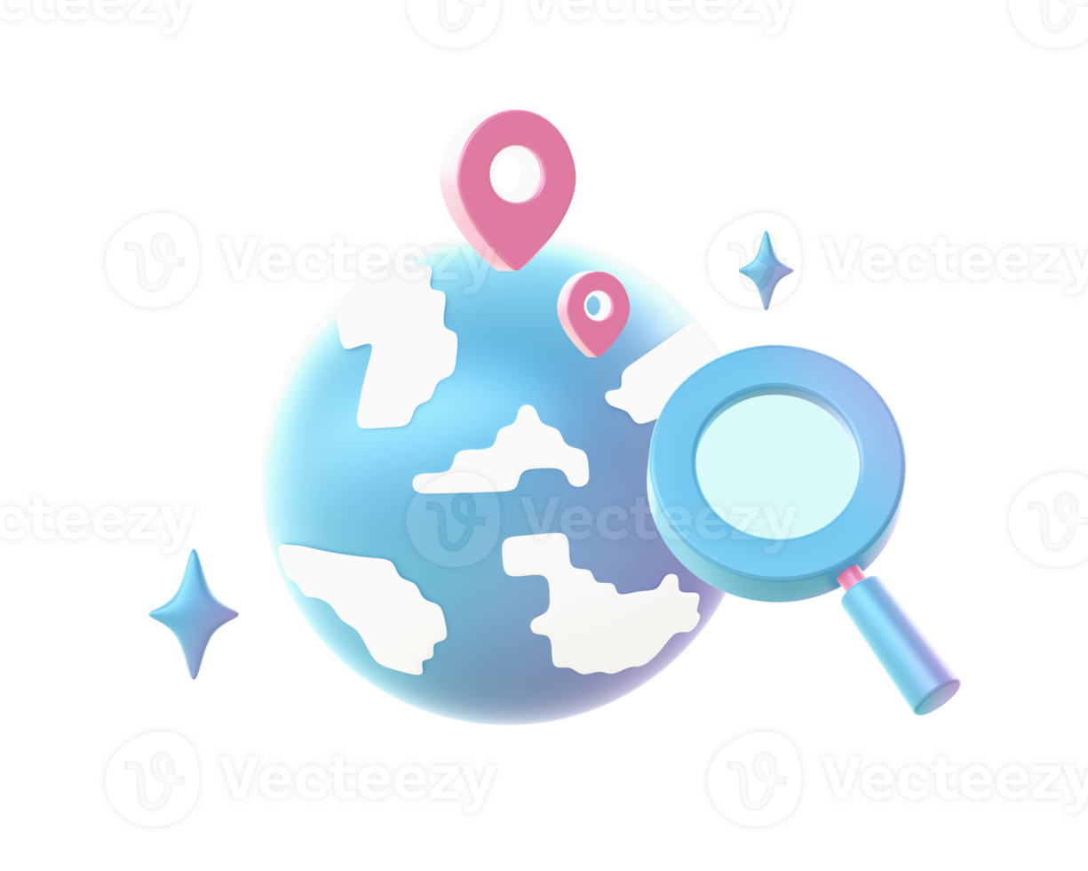 3d render of Gradient searching and finding a location illustration icons for web social media ads designs png