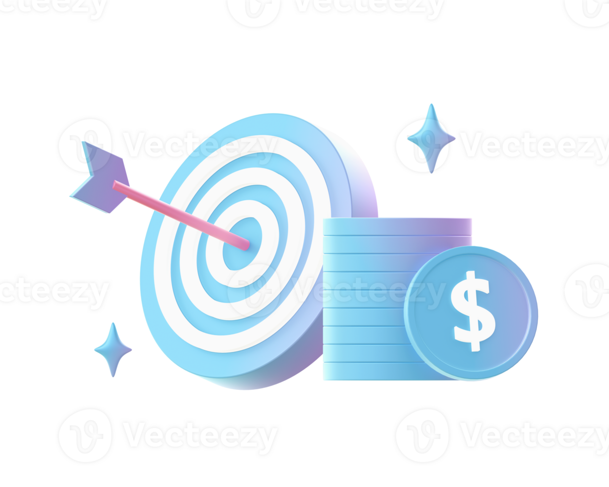 3d render of Gradient business finance target and goal illustration icons for web social media ads designs png