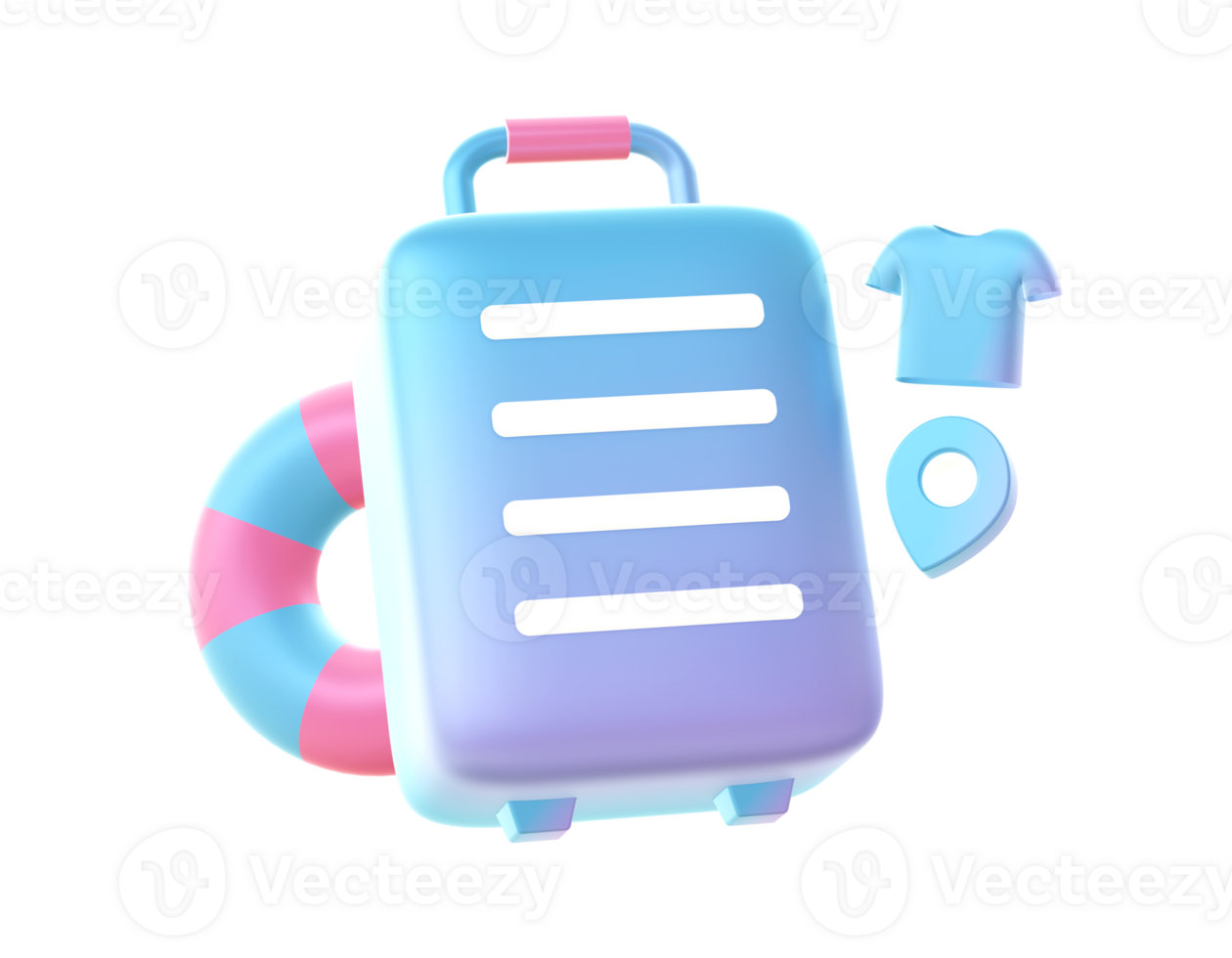 3d render of Gradient travelling holiday and vacation suitcase luggage illustration icons for UI UX png