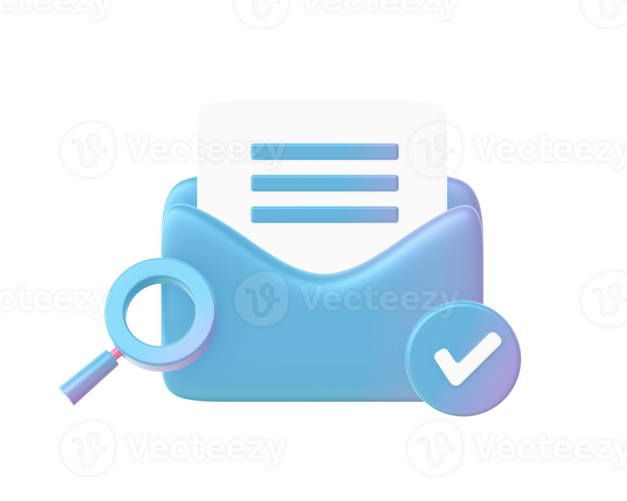 3d render of Gradient searching and finding email illustration icons for web social media ads designs png