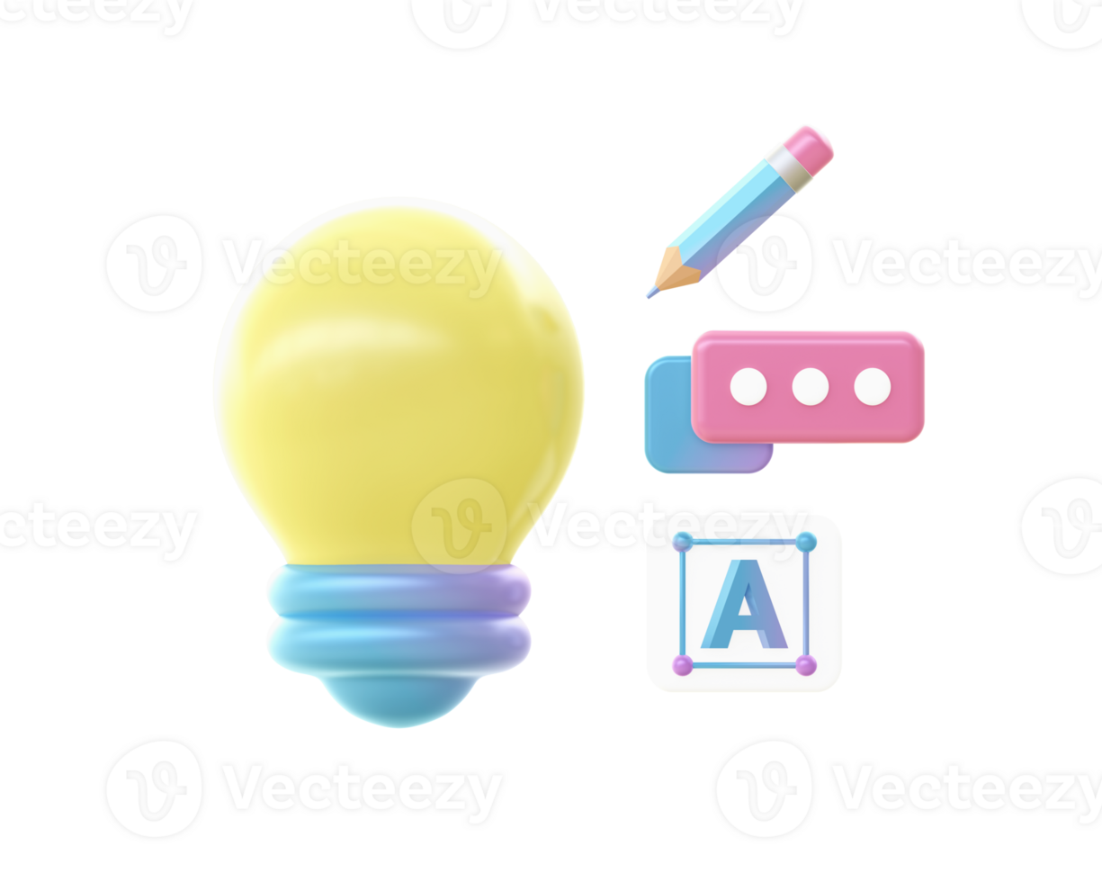 3d framställa av lutning kreativ idéer med ljus Glödlampa illustration ikoner för webb social media annonser mönster png