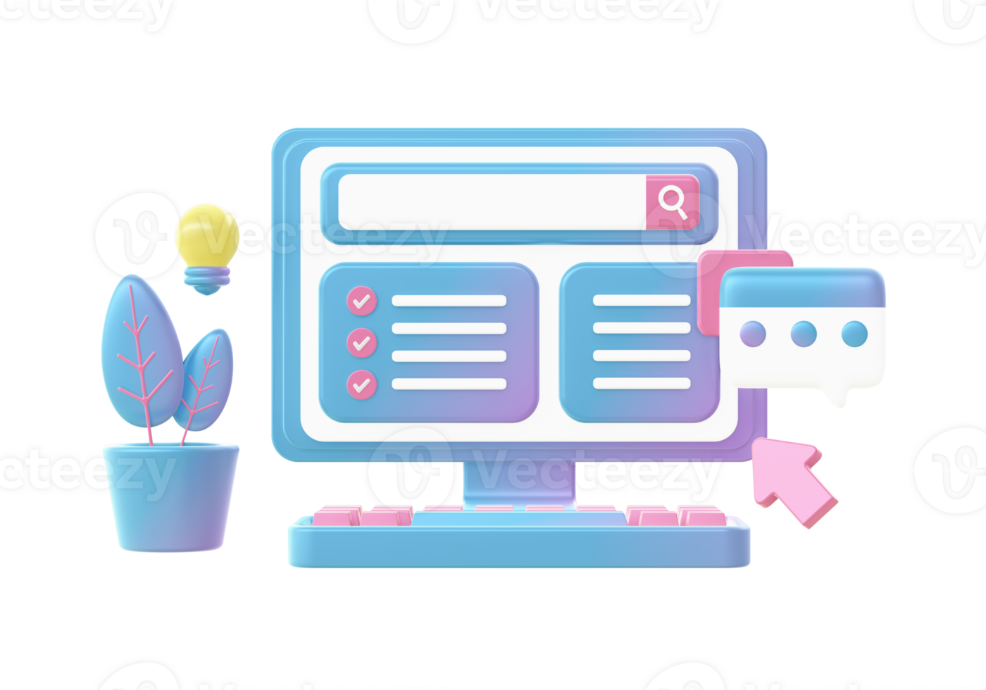 3d render of Gradient working on computer illustration icons for UI UX web mobile apps social media ads designs png