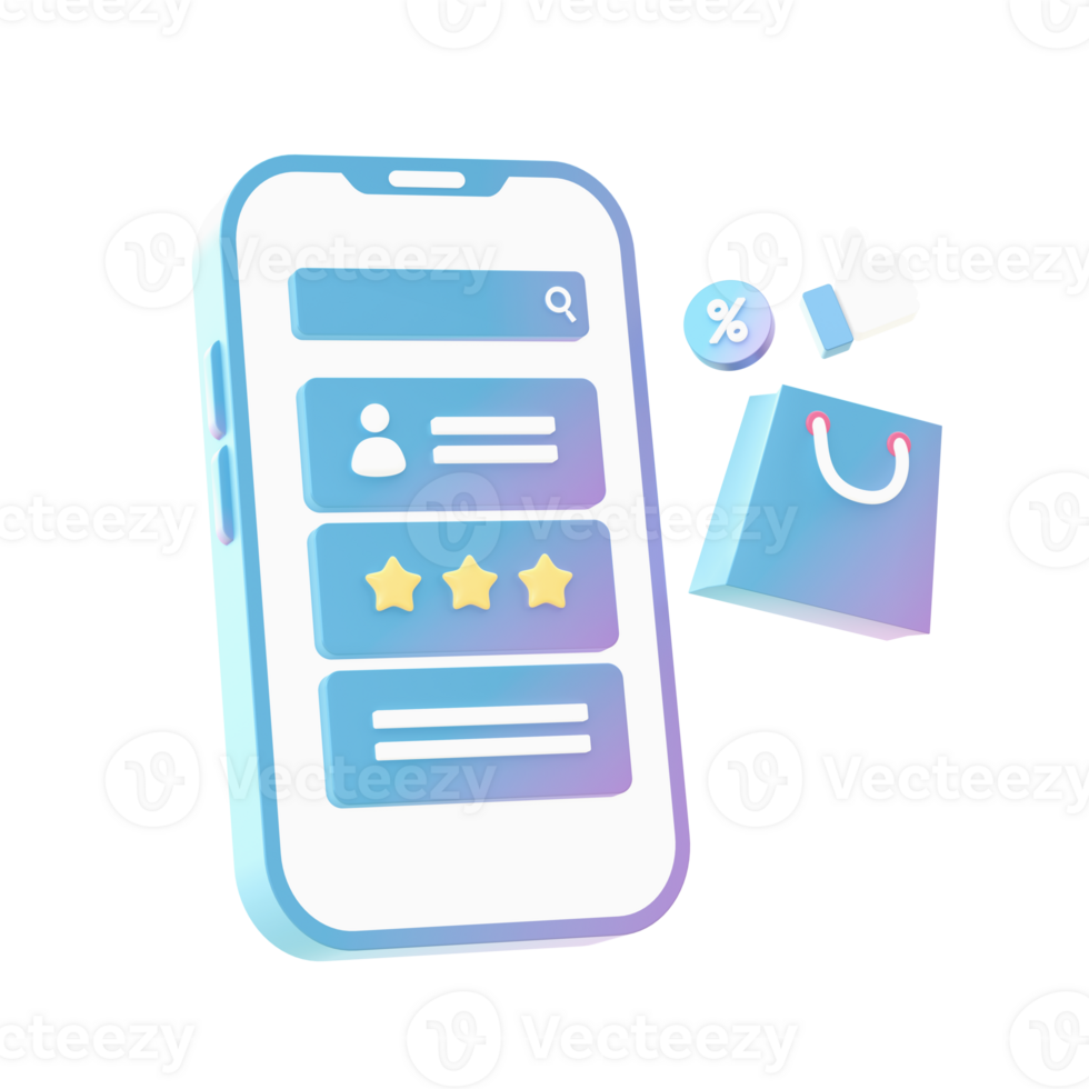 3d render of Gradient shopping user review illustration icons for web social media ads designs png