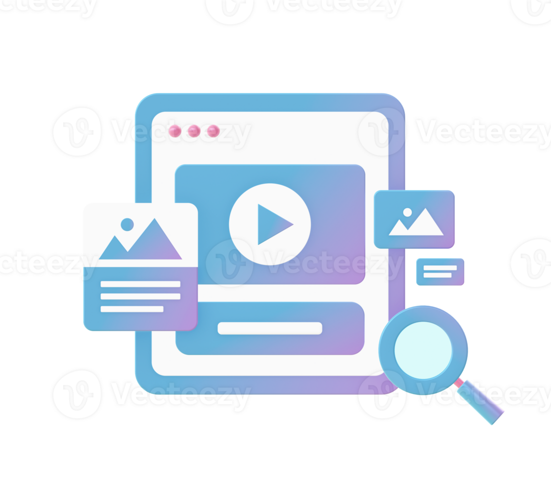 3d render of Gradient image photo and video illustration icons for web social media ads designs png