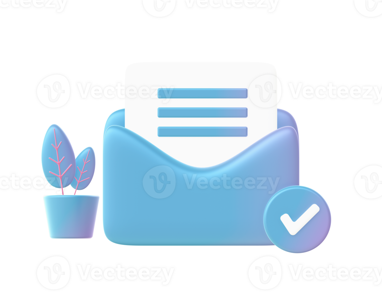 3d render of Gradient checklist email with plant illustration icons for web social media ads designs png