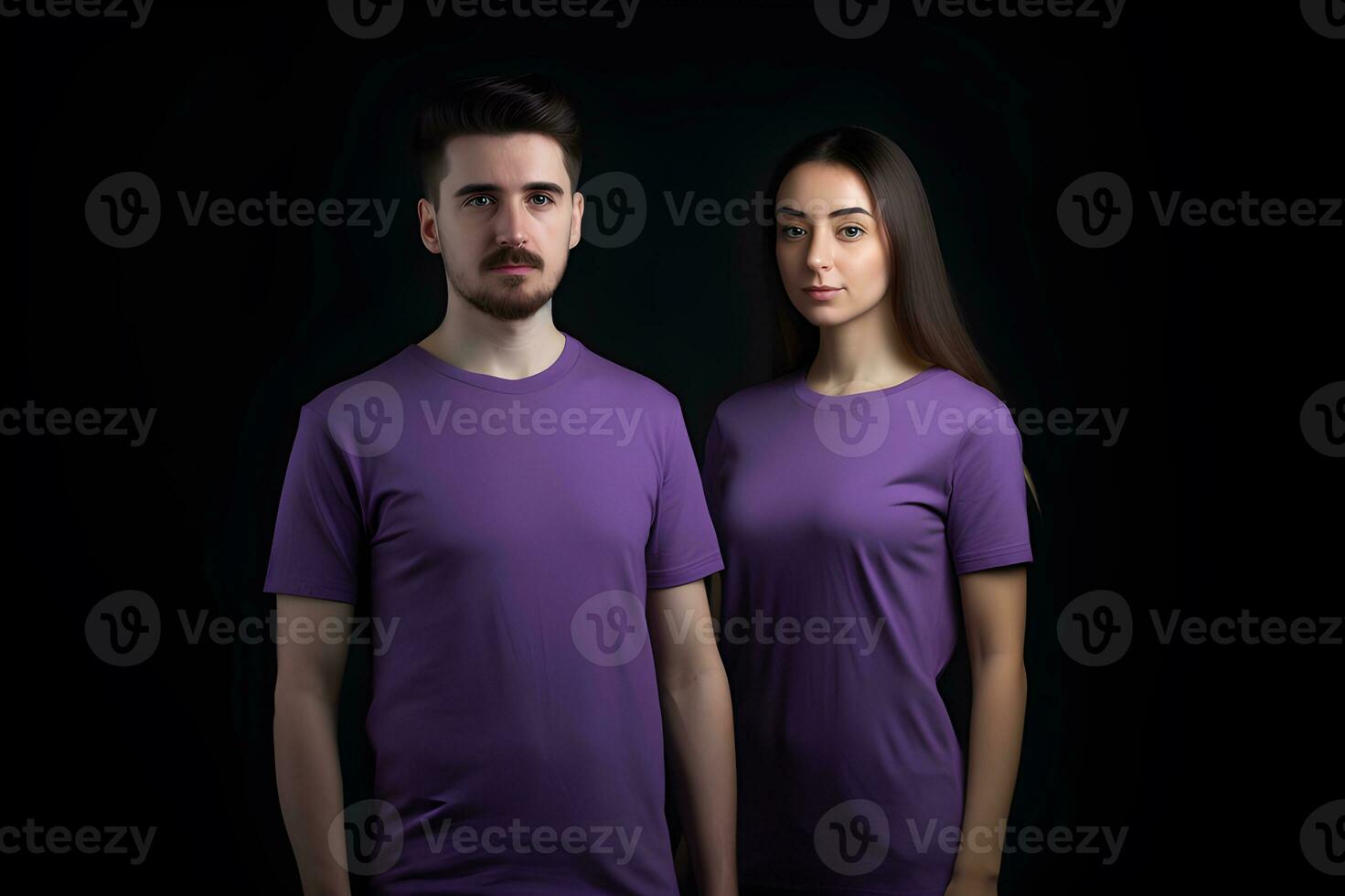 Generative AI. Blank Purple T-Shirt Mockup on Male and Female Model Showcase Your Designs in Style photo