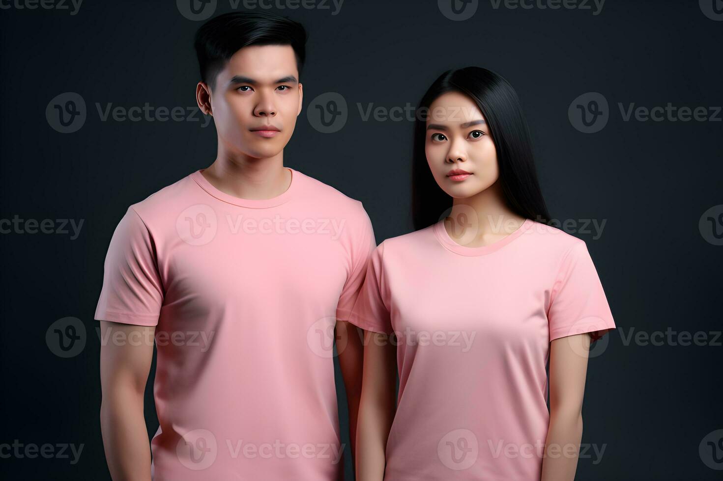 Generative AI. Blank Pink T-Shirt Mockup on Male and Female Model Showcase Your Designs in Style photo