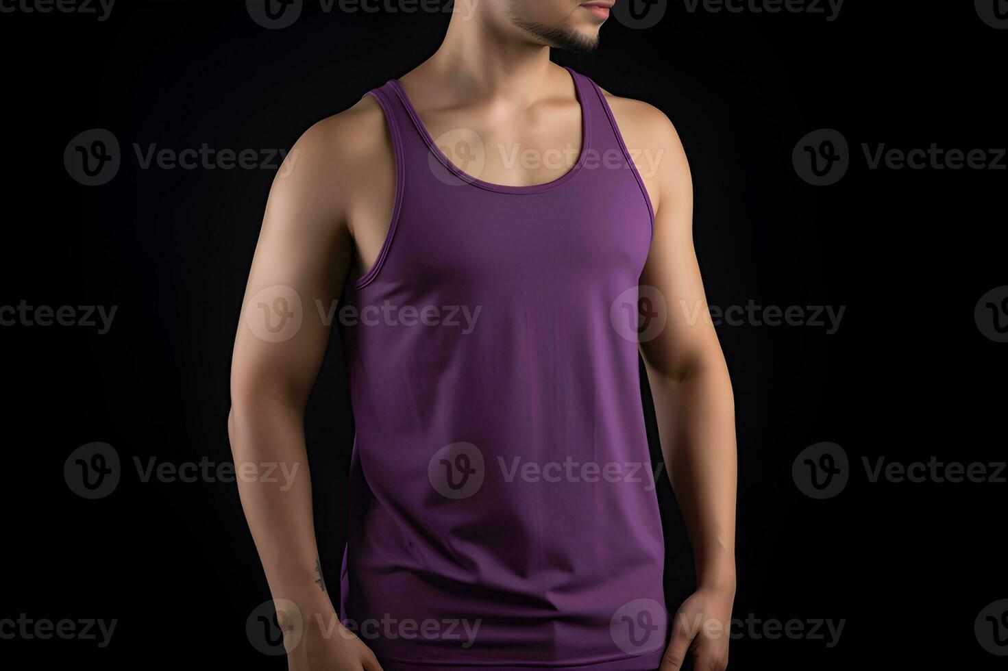 Generative AI. Blank Purple Tank top Mock up on Male Model Showcase Your Designs in Style photo