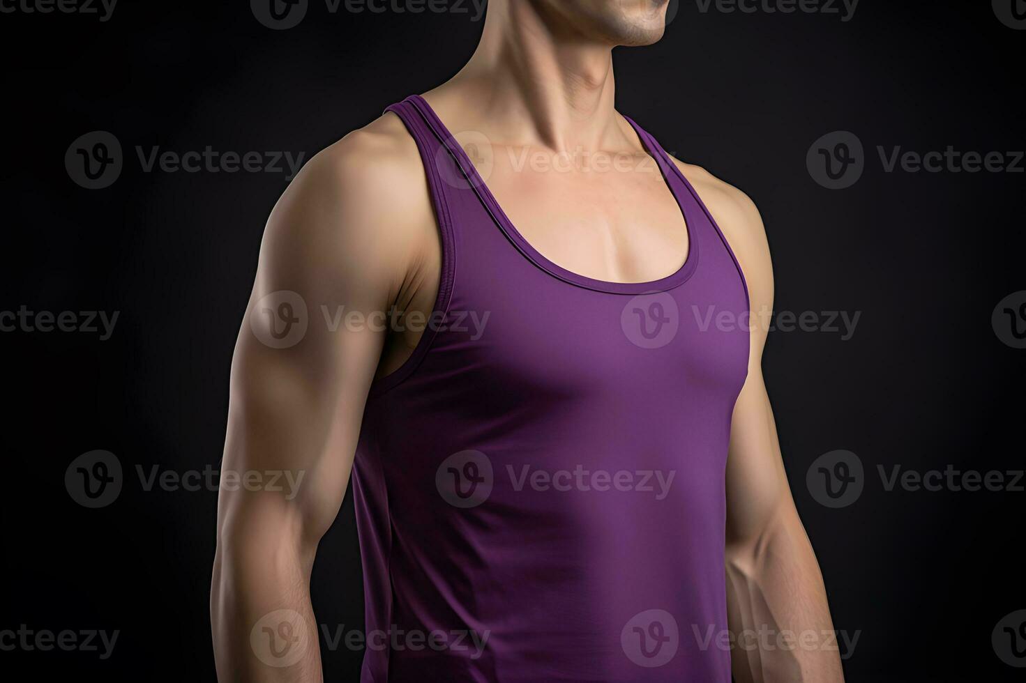 Generative AI. Blank Purple Tank top Mock up on Male Model Showcase Your Designs in Style photo