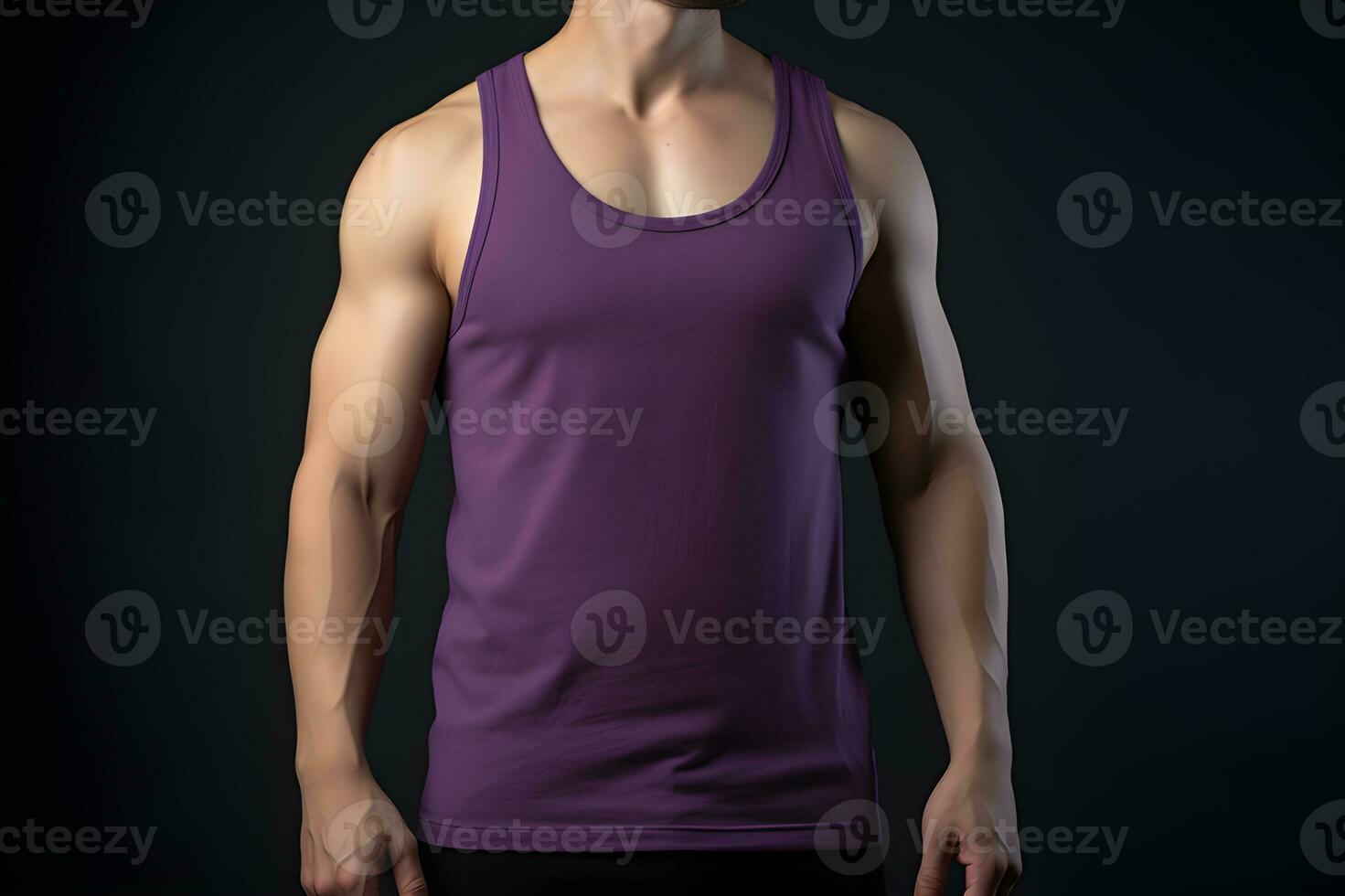 Generative AI. Blank Purple Tank top Mock up on Male Model Showcase Your Designs in Style photo
