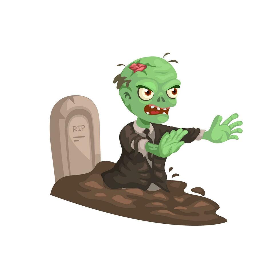 Zombie Come Out From Grave Cartoon Character Illustration Vector